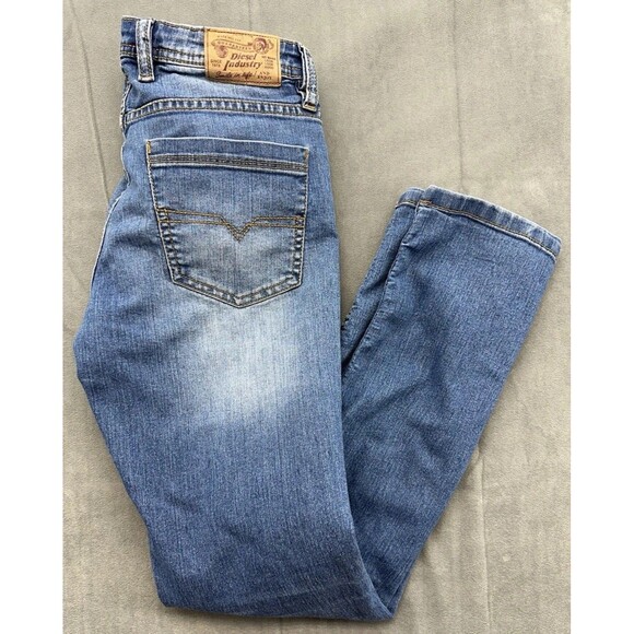 Diesel Kids 14Y Waykee J US Straight Blue Jeans Stretch Distressed Worn 28x27 - Picture 1 of 11